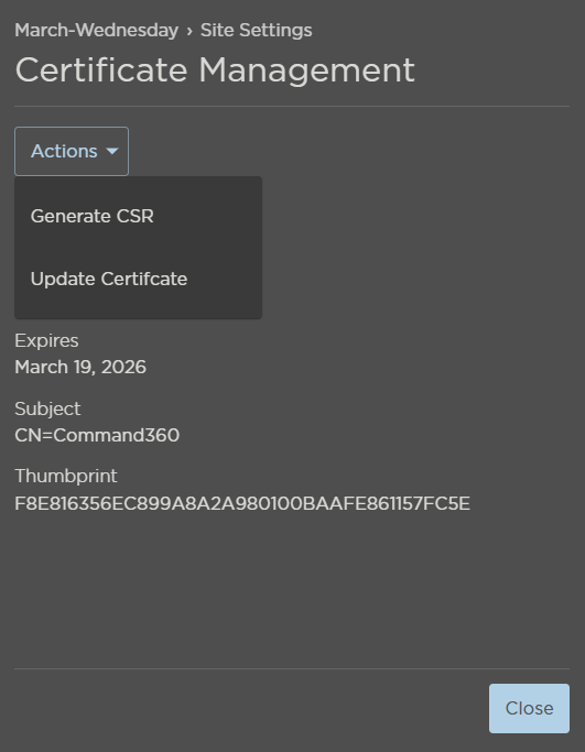 Certificate Management Actions