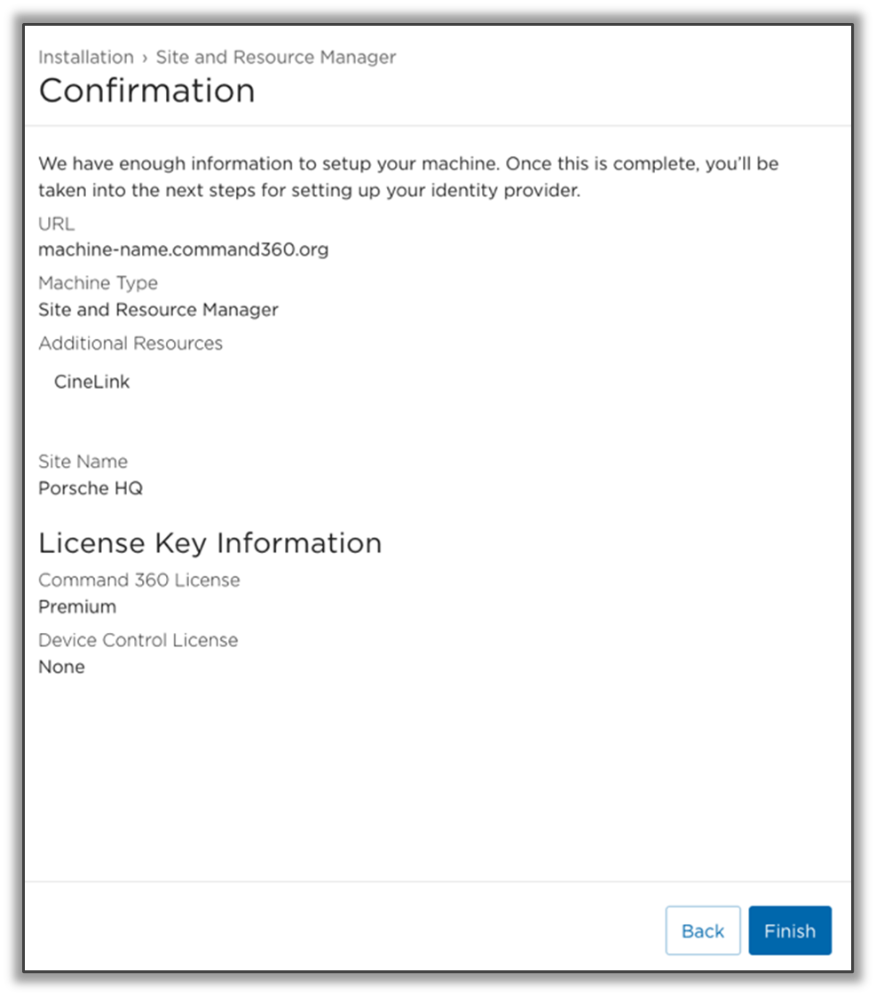 Site and Resource Manager Confirmation Page