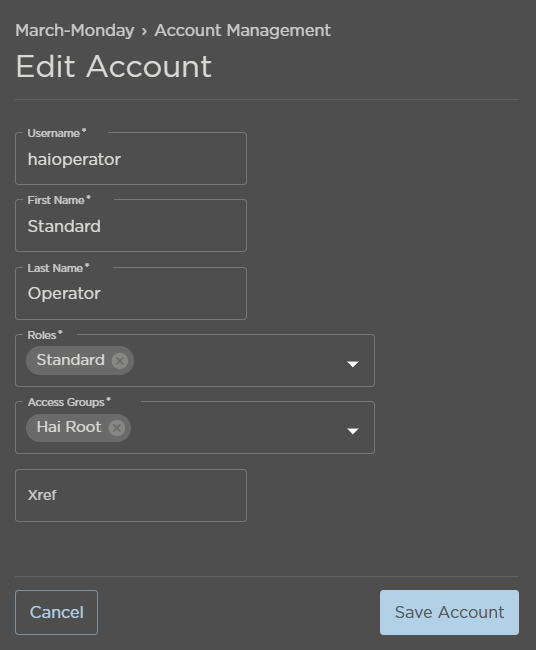 Edit Account Panel
