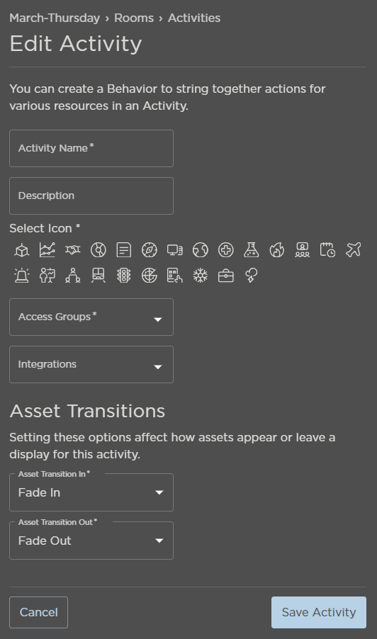 Edit Activity Panel