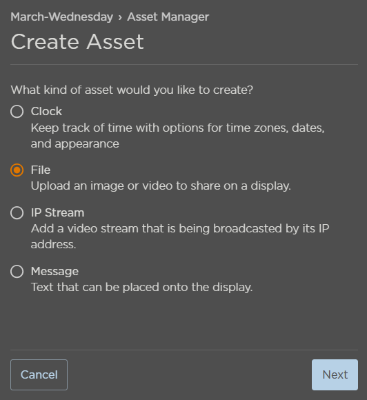 Create Asset Panel