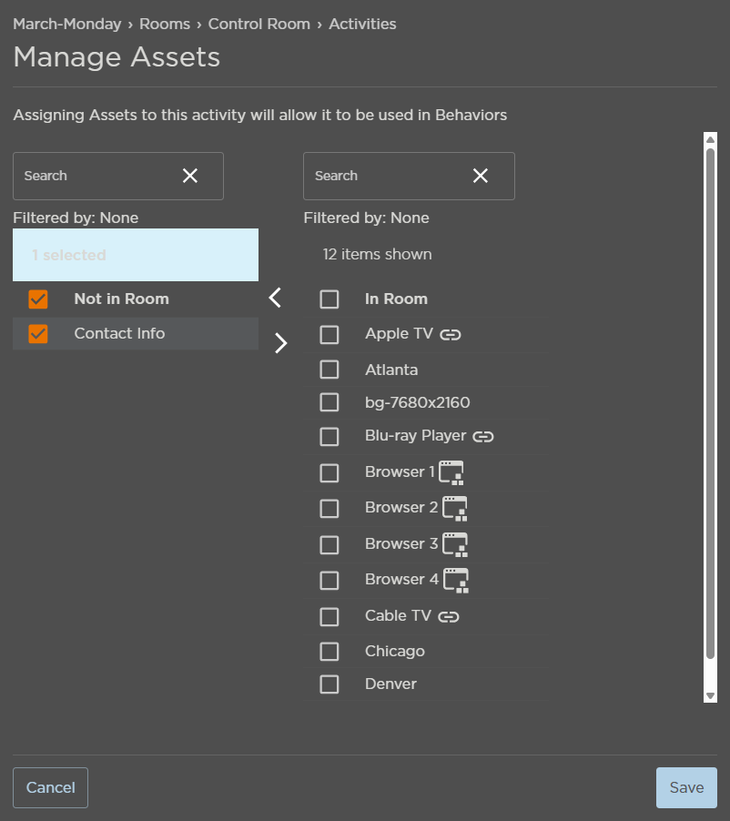 Manage Assets Panel