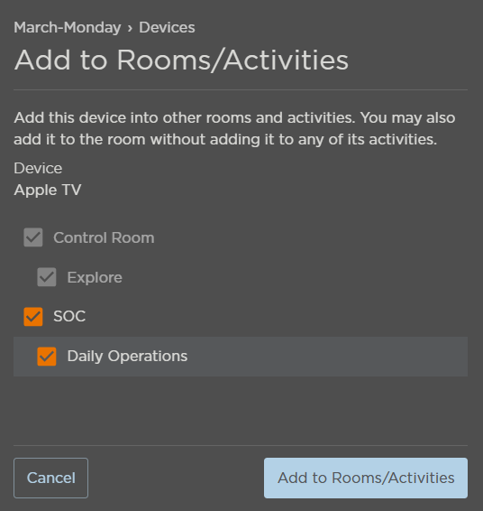 Add to Rooms and Activities Panel
