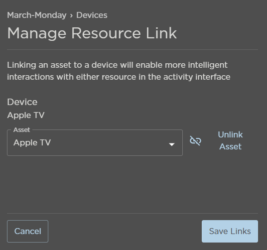Manage Resource Links Panel