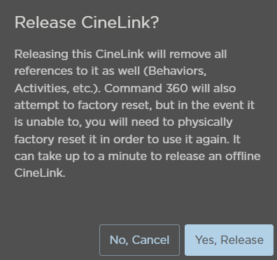 CineLink Release Confirmation Prompt