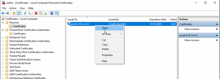 Open Certificate