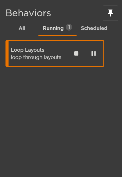 Running Tab in Behaviors Panel