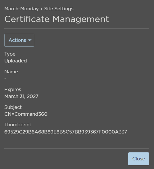 Certificate Management Panel