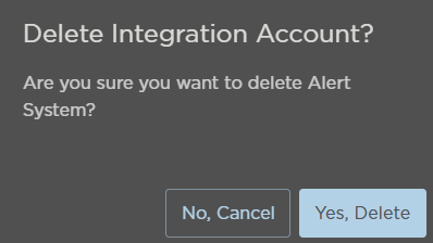 Delete Integration Account Confirmation Prompt