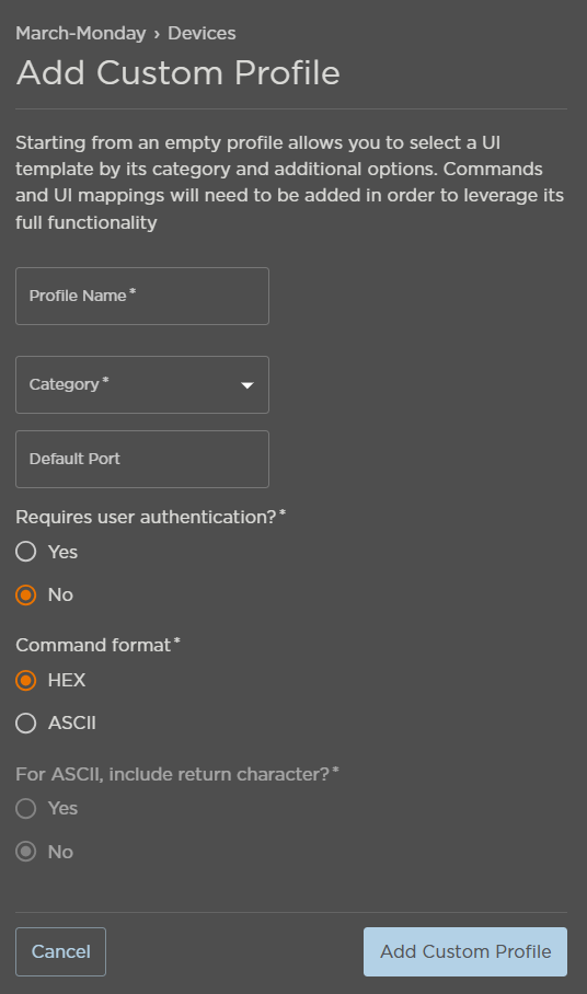 Create New Custom Profile Panel