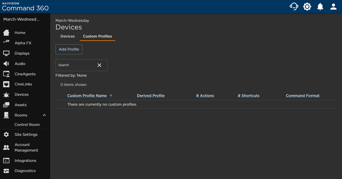 Devices Page with Custom Profiles Tab Selected