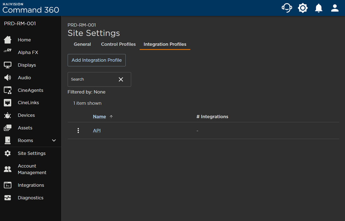 Integration Profiles Tab on the Site Settings Page