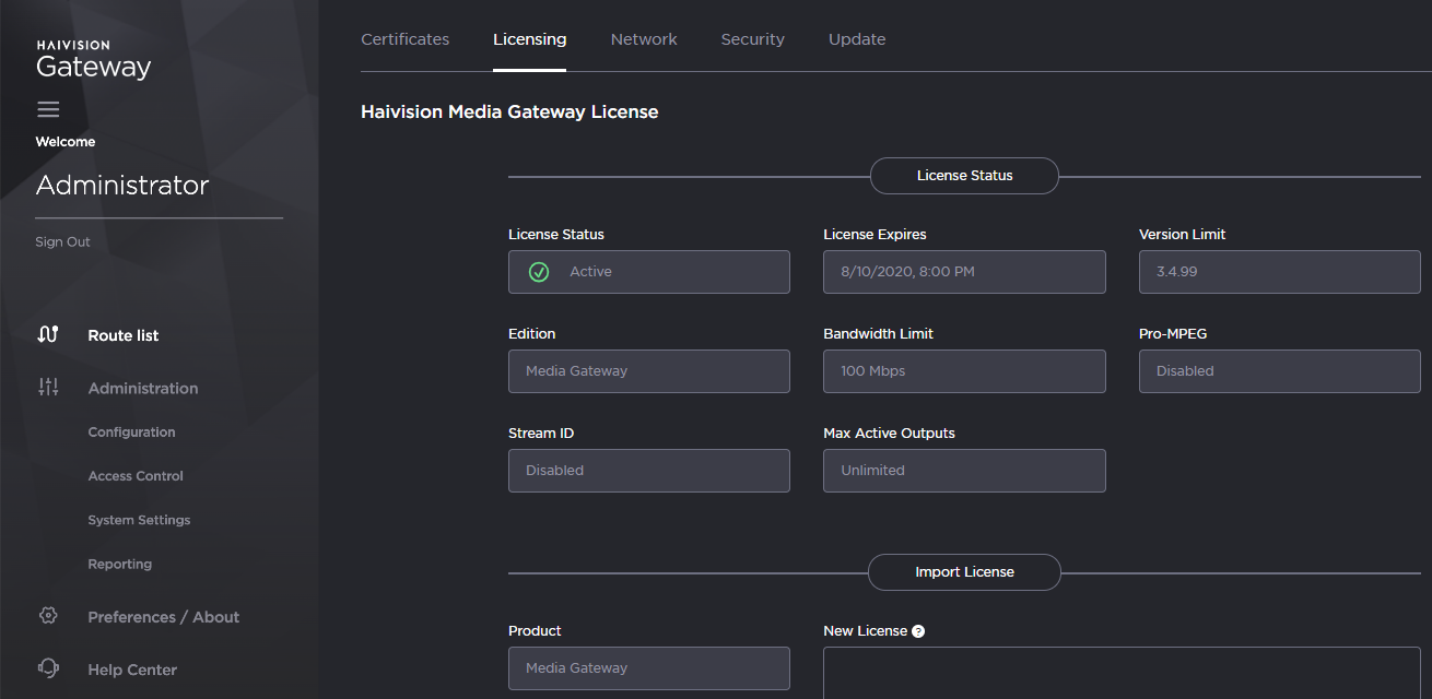 Administration Screen Example