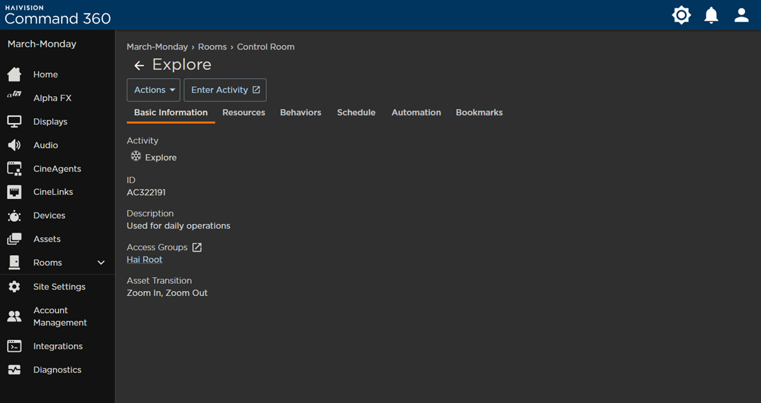 Activity Basic Information Tab