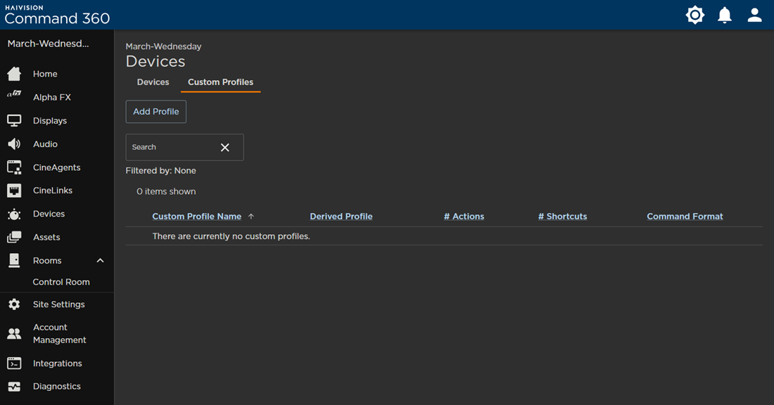 Devices Page with Custom Profiles Tab Selected