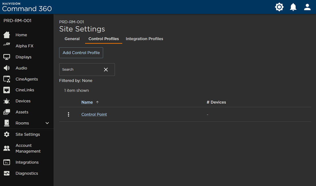 Control Profiles Tab on Site Settings Page