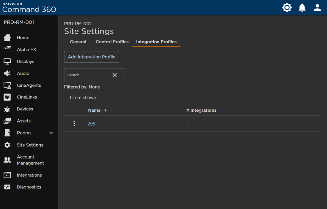Integration Profiles Tab on the Site Settings Page
