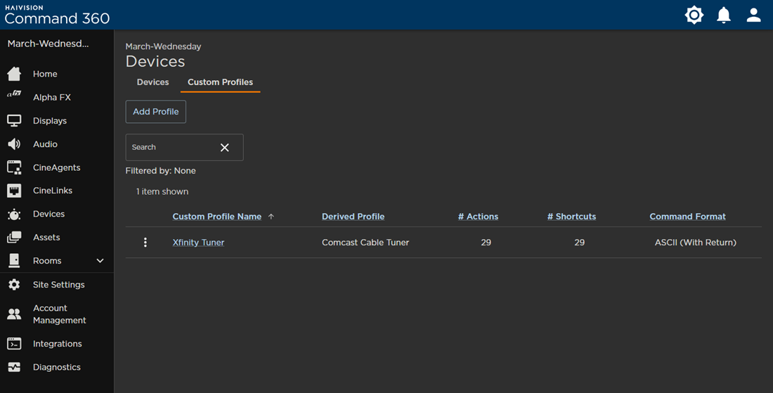 Custom Profiles Tab on the Devices Page