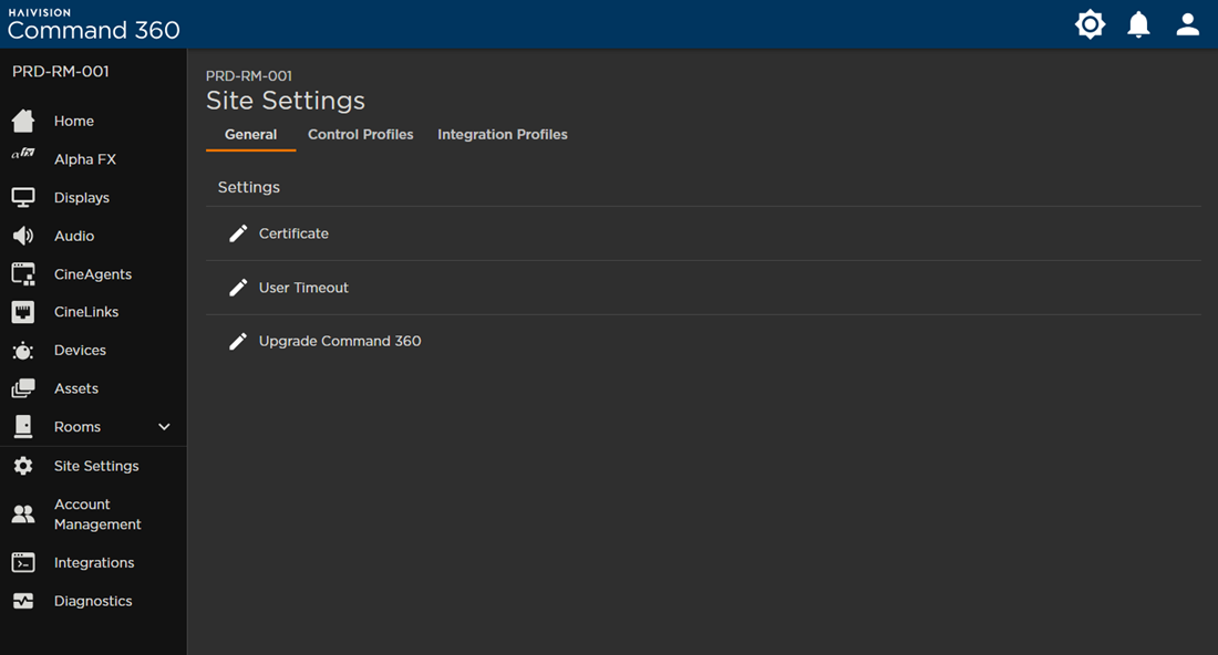 Site Settings Page