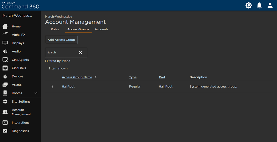 Access Groups Tab on the Account Management Screen