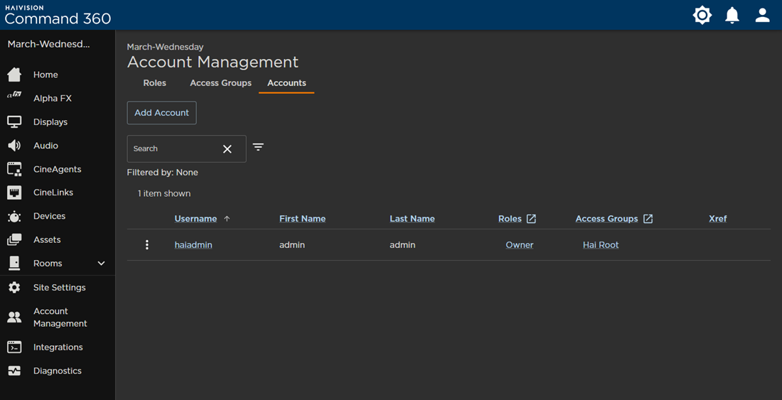 Accounts Tab on the Account Management Screen