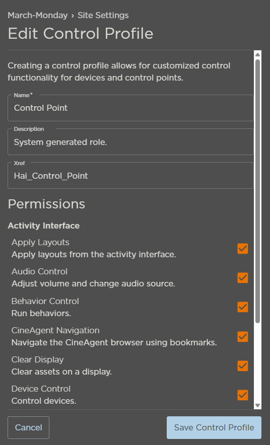 Control Profile Details