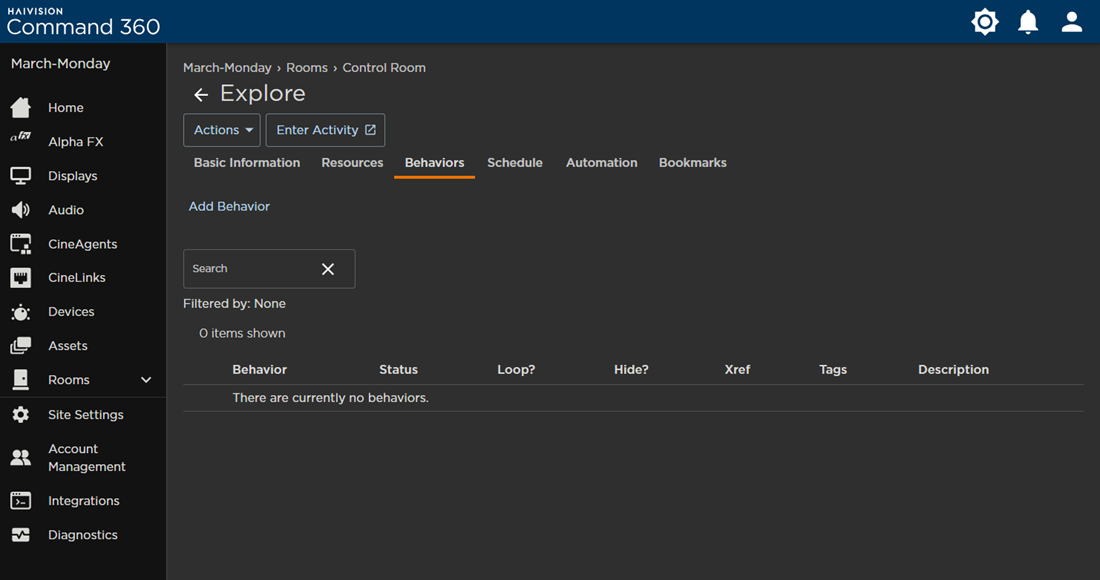Activity Behaviors Tab