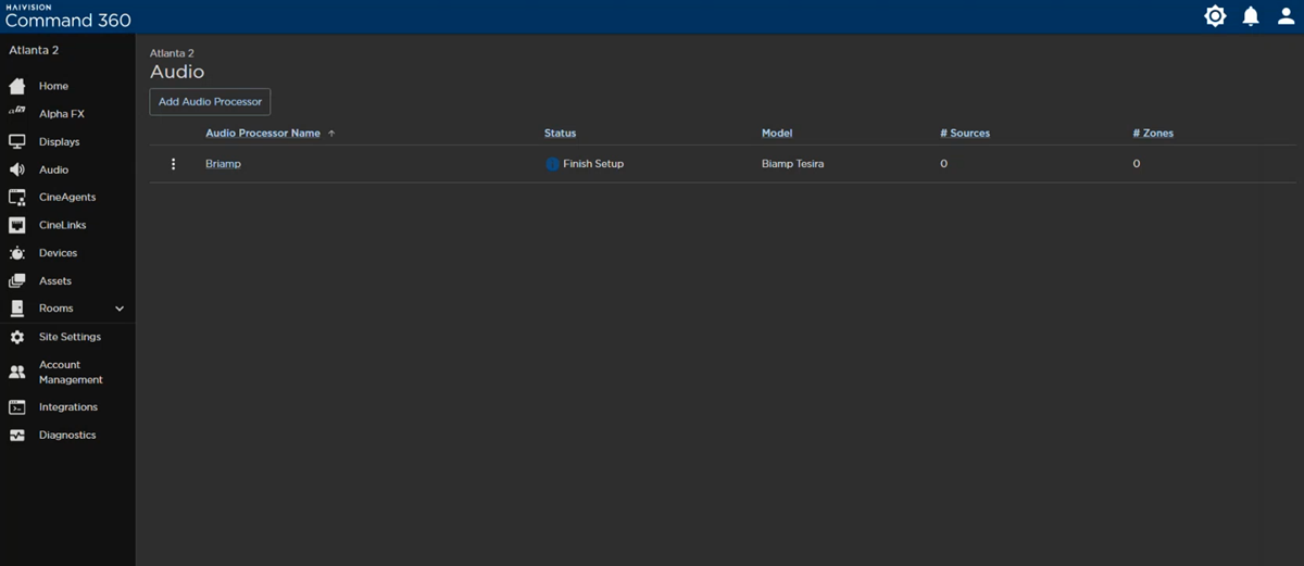 Audio Processor with Finish Setup Status