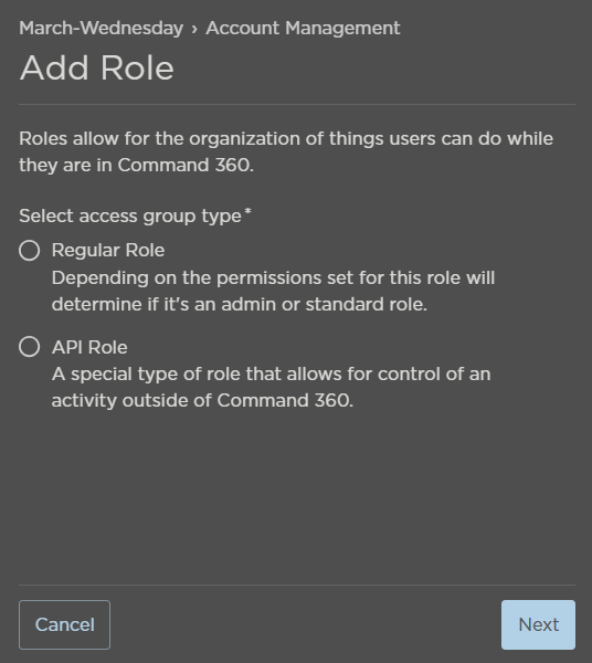 Select Role Access Group Type