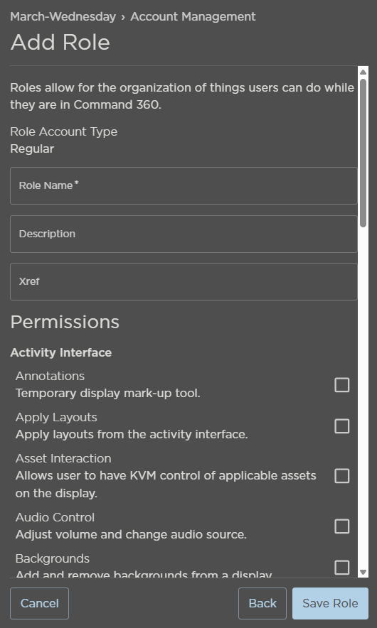 Role Name, Description and Xref Fields