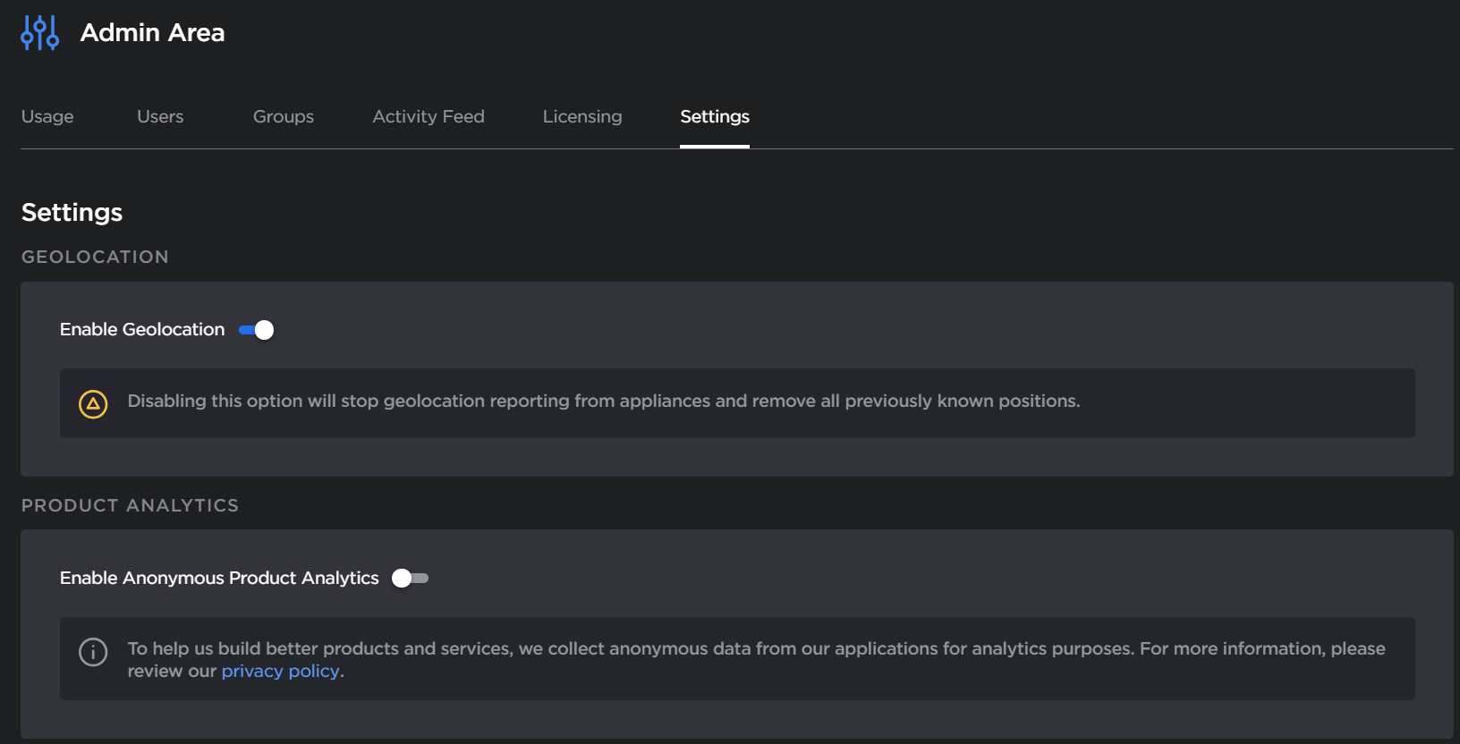 Settings tab