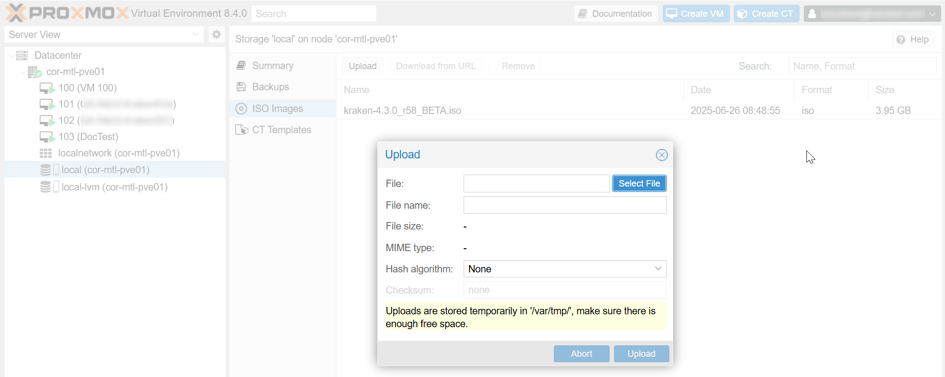 Proxmox ISO Upload