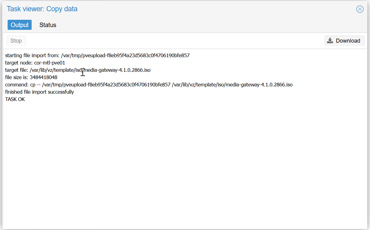 Proxmox upload complete