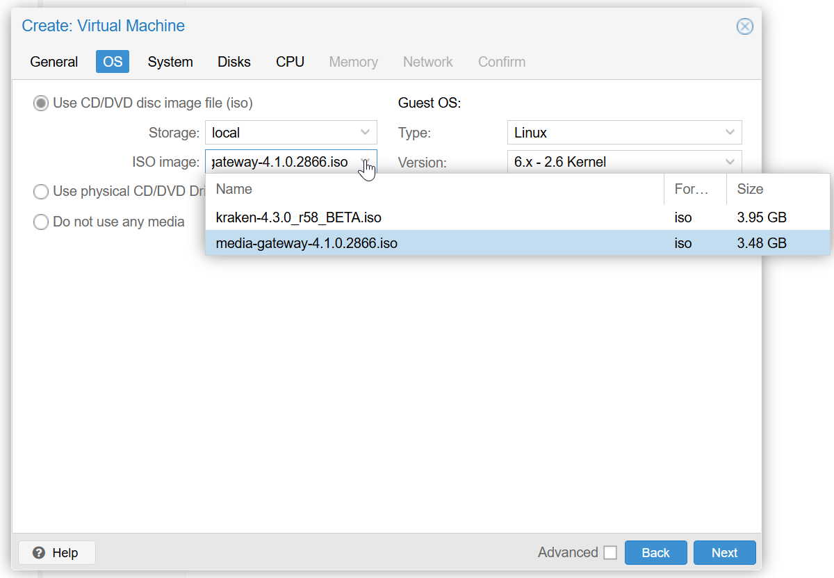 Proxmox select ISO